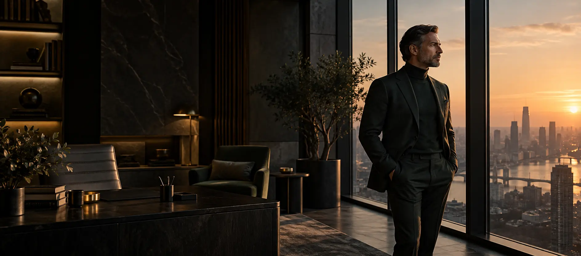 Executive leader reflecting before a consequential decision